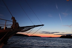 Blue hour after sunset in the port of pomena on the island of Mljet