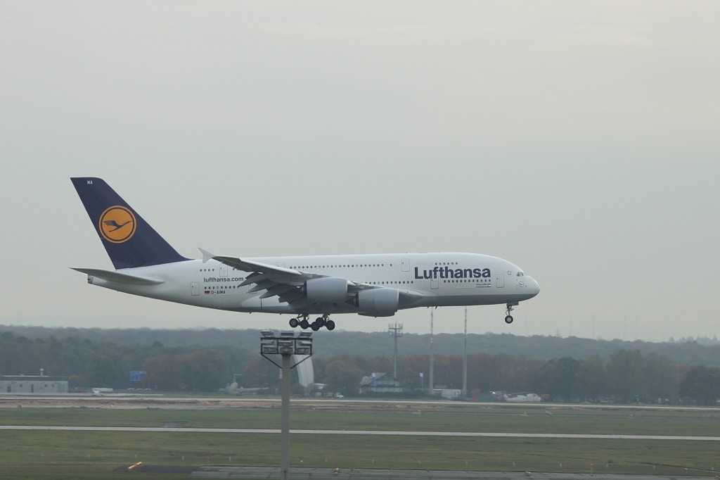 IMG_8348.JPG - Lufthansa Airbus A380  http://en.wikipedia.org/wiki/Airbus_A380  "Frankfurt am Main" landing in Rhein-Main Airport Frankfurt  http://en.wikipedia.org/wiki/Frankfurt_Airport  returning from a trip to Tokyo  http://en.wikipedia.org/wiki/Tokyo . Lufthansa jets are named after states ore cities.