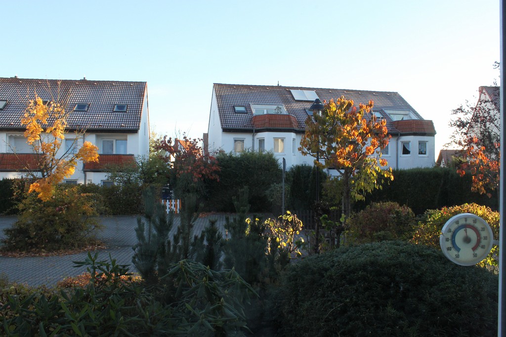 IMG_8460.JPG - Back from Isreal this picture shows the difference. At 9am still below zero, hoarfrost on the roofs and yellow and red leaves.