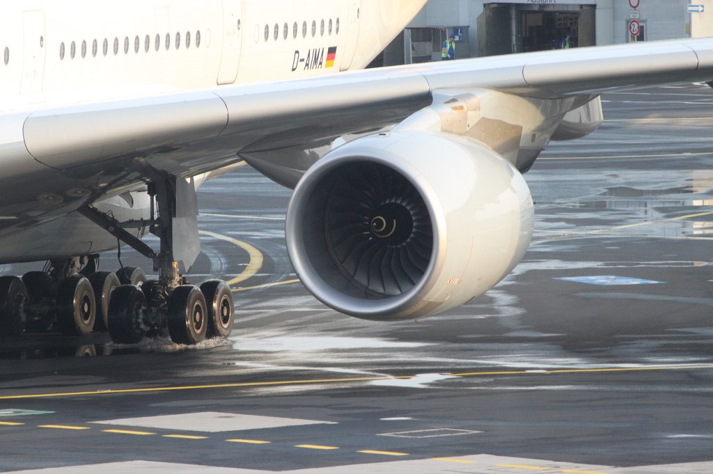 Lufthansa  http://en.wikipedia.org/wiki/Lufthansa  Airbus 380  http://en.wikipedia.org/wiki/Airbus_A380  "Frankfurt am Main" taxing to the gate at Frankfurt Airport  http://en.wikipedia.org/wiki/Frankfurt_Airport