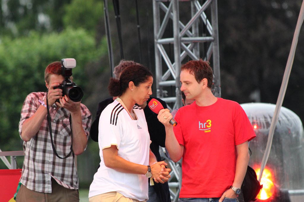 IMG_3421.JPG - Steffi Jones in the hr3 interview. Steffi Jones  http://en.wikipedia.org/wiki/Steffi_Jones  is president of the organisation committee of 2011 FIFA Women's World Cup  http://en.wikipedia.org/wiki/2011_FIFA_Women%27s_World_Cup 