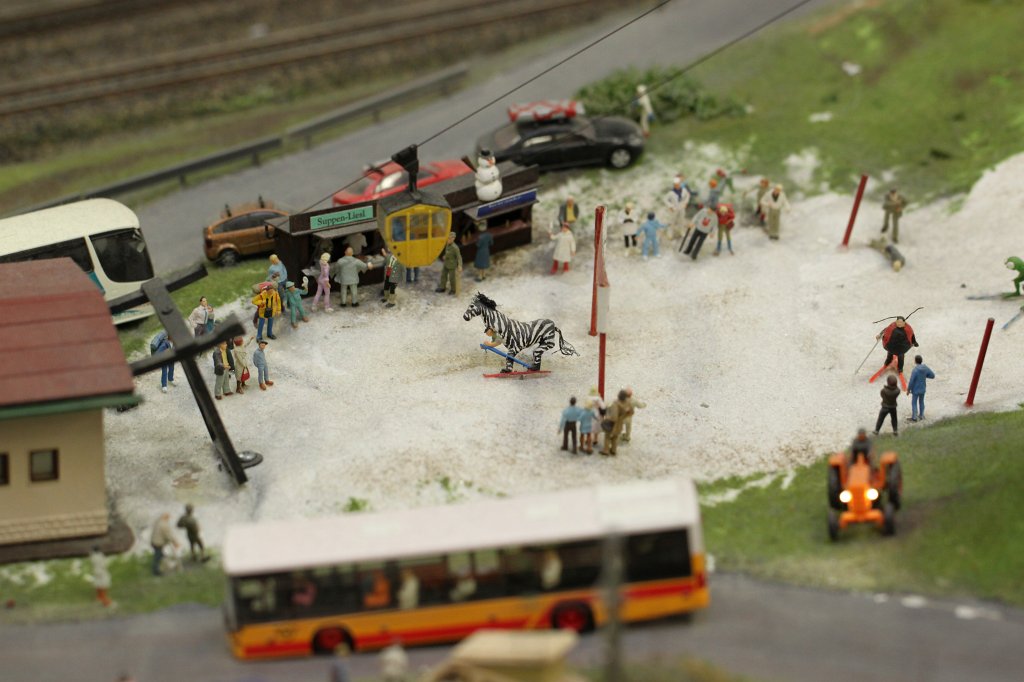 IMG_5814.JPG - Zebra skiing in the  Miniatur Wunderland  ( miniature wonderland ). The world largest miniature railway not only host trains but also running cars, trucks, ship and even "flying" airplanes.