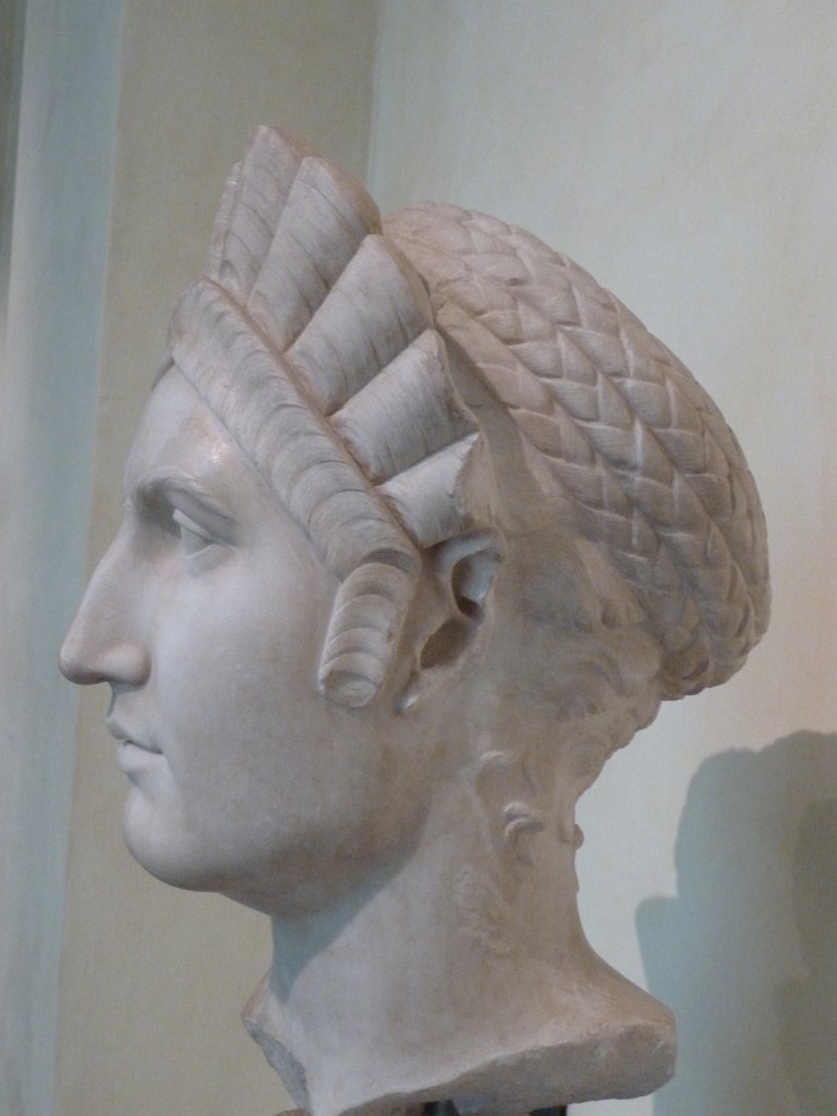 P1100550.JPG - Portait of Matidia, marble from Luni, the colossal head represents Matidia, Sabina's mother and Hadrian's wife. The way the portrait is highly idealized suggest that it was accomplished immediately after Matidia's death in A.D. 119. From Via Giolitti (1874).  Capitoline Museums .