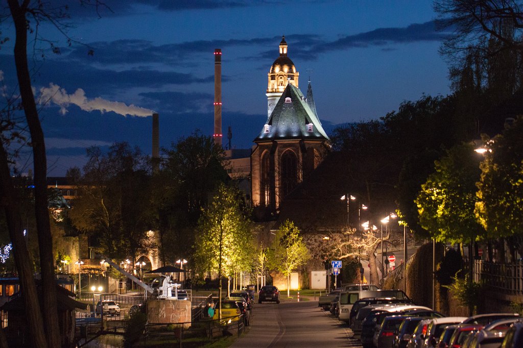 IMG_8910_c.jpg -  Saint Justin's Church  in  Frankfurt-Höchst . The tower behind the church belongs to the  palace . The basilica seems to be the oldest building in Frankfurt and one of the oldest churches in Germany. The basilica originates from around 830.